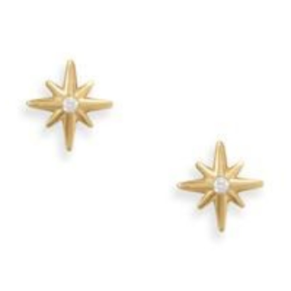 14 Karat Gold Plated Sterling Silver CZ Star Stud Earrings